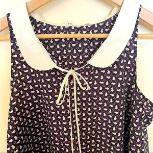 Sketchbook Anthropologie navy & white rabbit print sleeveless top Peter Pan XS